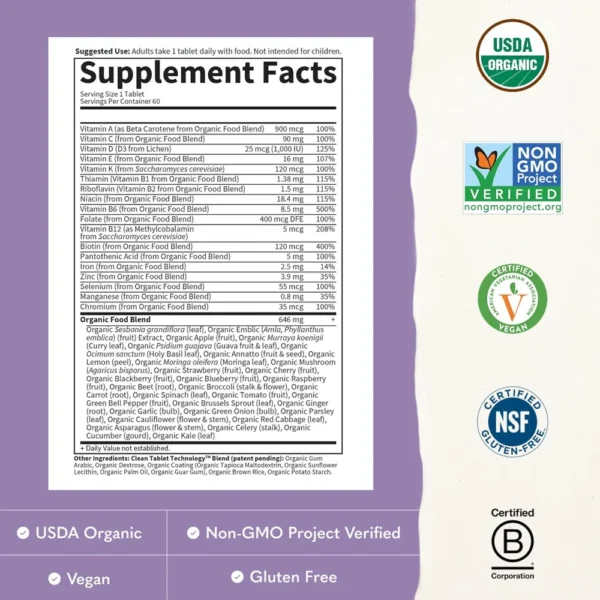 MULTIVITAMÍNICO GARDEN OF LIFE ORGANICS WOMEN'S ONCE DAILY 60 TABLETAS