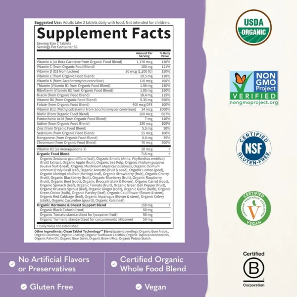 MULTIVITAMÍNICO GARDEN OF LIFE ORGANICS WOMEN'S MULTI 40+ 120 TABLETAS