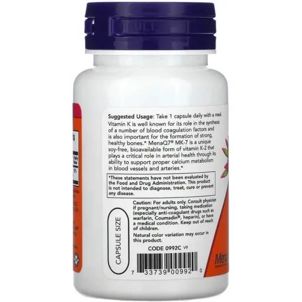 VITAMINA K2 MK-7 NOW FOODS 100 MCG 60 CÁPSULAS | PACK 2