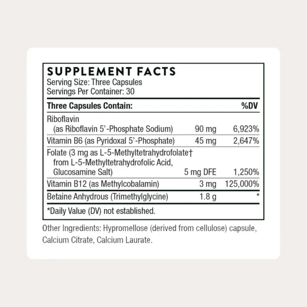 METHYL-GUARD PLUS THORNE FOLATO + B2 + B6 + B12 90 CÁPSULAS