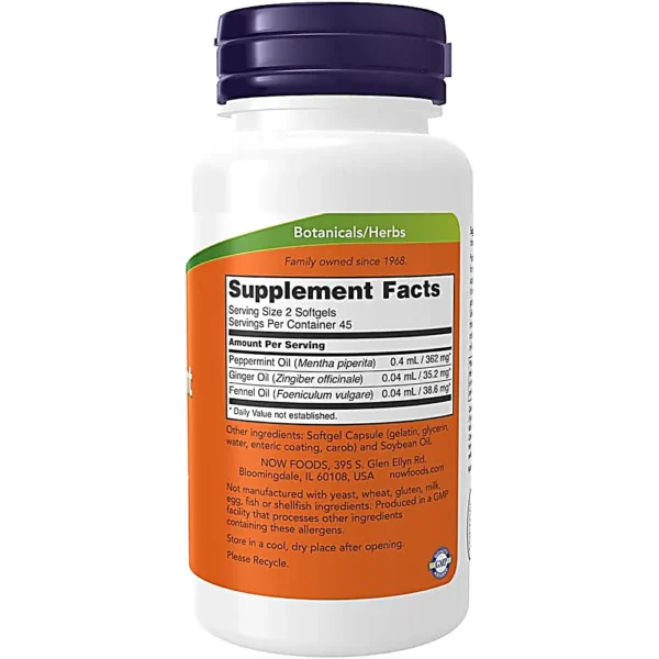 PEPPERMINT GELS NOW FOODS CON JENGIBRE + HINOJO 90 CÁPSULAS BLANDAS | PACK 2