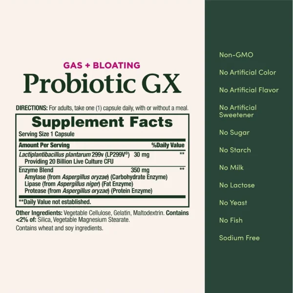 PROBIÓTICO GX NATURE'S BOUNTY 20 BILLONES 25 CÁPSULAS