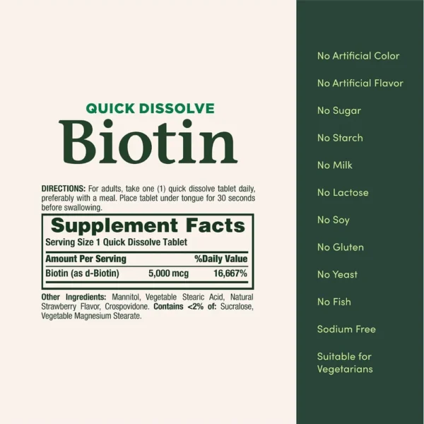 BIOTINA QUICK DISSOLVE NATURE'S BOUNTY 5000 MCG FRESA 60 TABLETAS