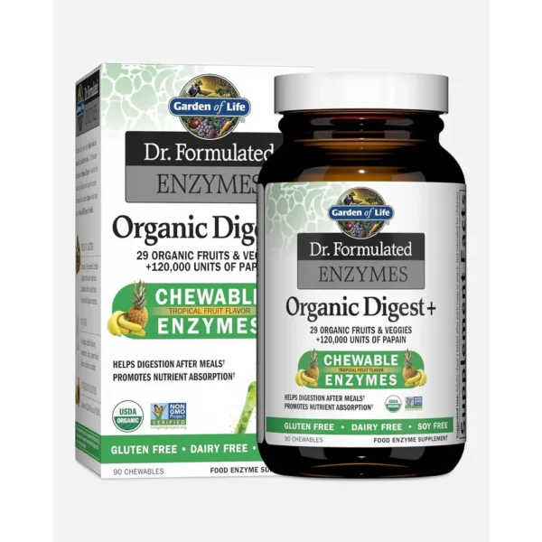 ENZIMAS DIGESTIVAS GARDEN OF LIFE ORGANIC DIGEST+ 13 ENZIMAS FRUTA TROPICAL 90 MASTICABLES