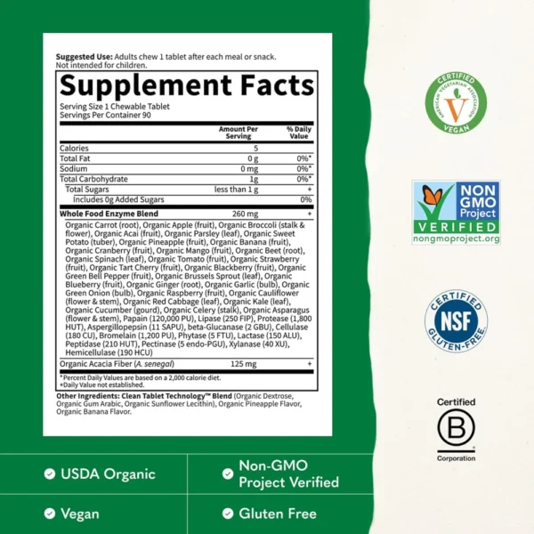 ENZIMAS DIGESTIVAS GARDEN OF LIFE ORGANIC DIGEST+ 13 ENZIMAS FRUTA TROPICAL 90 MASTICABLES