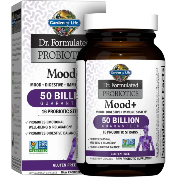 PROBIÓTICO GARDEN OF LIFE MOOD+ 50 BILLONES 16 CEPAS 60 CÁPSULAS
