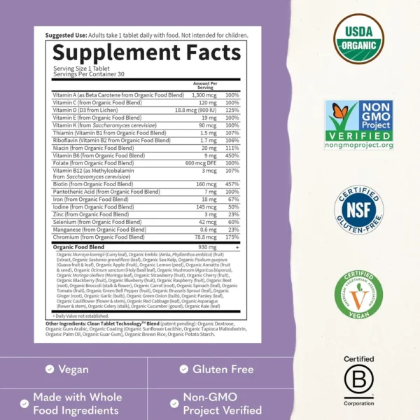 MULTIVITAMÍNICO GARDEN OF LIFE ORGANICS PRENATAL ONCE DAILY 30 TABLETAS