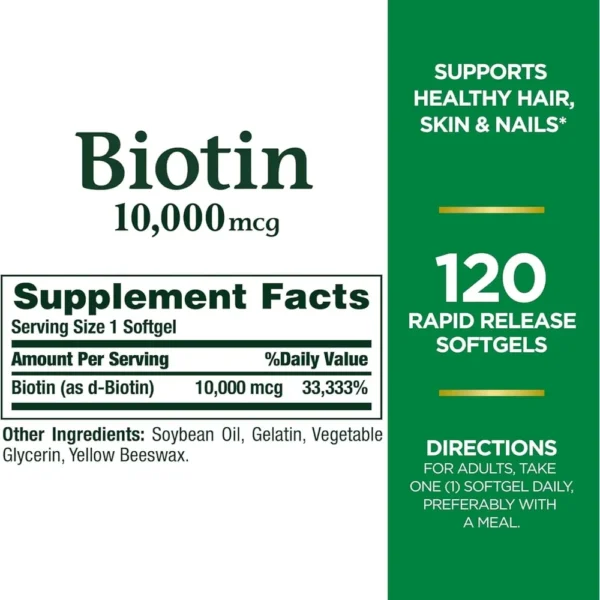 BIOTINA NATURE'S BOUNTY 10000 MCG 120 CÁPSULAS BLANDAS | PACK 2