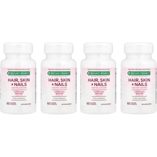 CABELLO PIEL Y UÑAS NATURE'S BOUNTY + BIOTINA 3000 MCG 60 TABLETAS | PACK 4