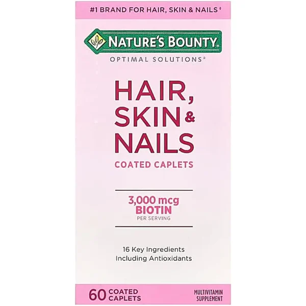 CABELLO PIEL Y UÑAS NATURE'S BOUNTY + BIOTINA 3000 MCG 60 TABLETAS | PACK 4