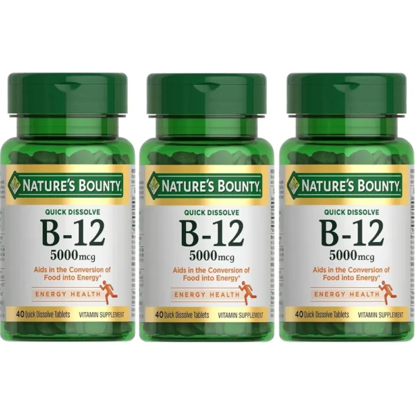 VITAMINA B12 QUICK DISSOLVE NATURE'S BOUNTY 5000 MCG 40 TABLETAS | PACK 3