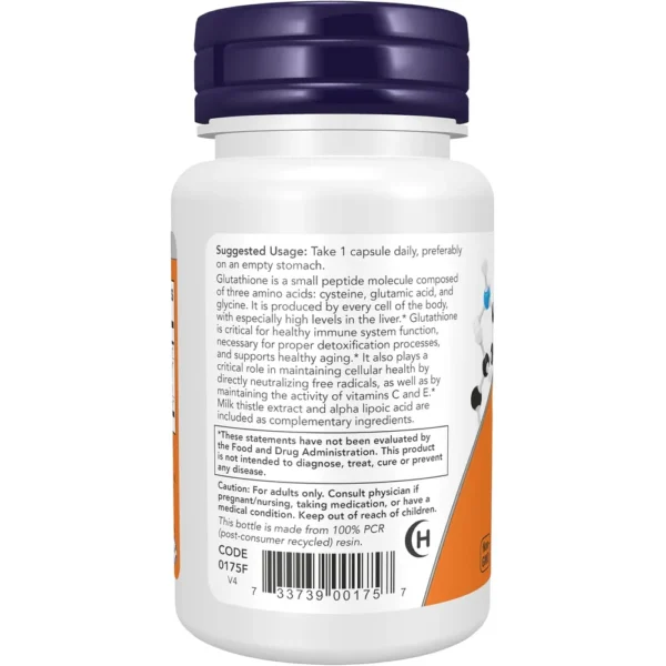 GLUTATIÓN NOW FOODS 500 MG CON CARDO MARIANO + ÁCIDO ALFA LIPOICO 30 CÁPSULAS