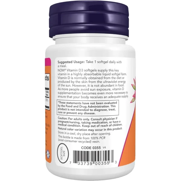 VITAMINA D3 NOW FOODS 2000 UI 30 CÁPSULAS BLANDAS