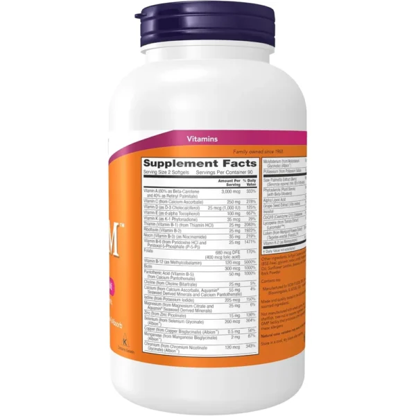 ADAM MULTIVITAMÍNICO PARA HOMBRE NOW FOODS 180 CÁPSULAS BLANDAS