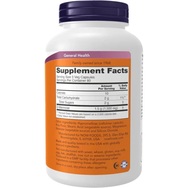 D-MANOSA NOW FOODS 500 MG 240 CÁPSULAS