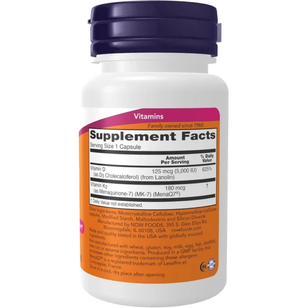 MEGA D3 + MK-7 NOW FOODS 5000 UI / 180 MCG 60 CÁPSULAS