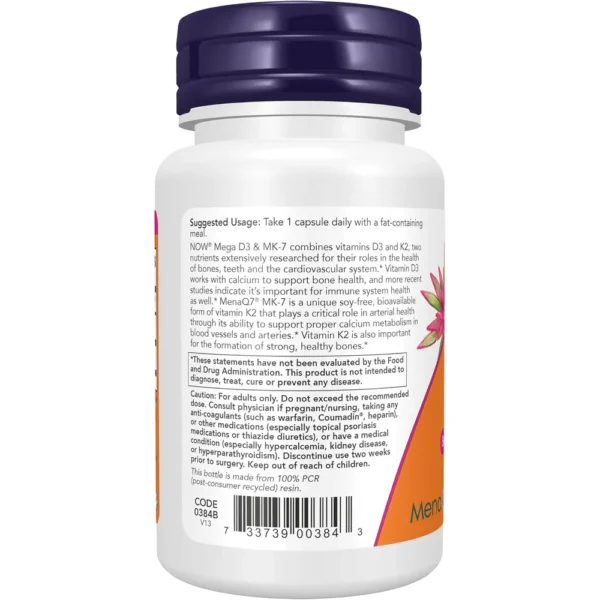MEGA D3 + MK-7 NOW FOODS 5000 UI / 180 MCG 60 CÁPSULAS