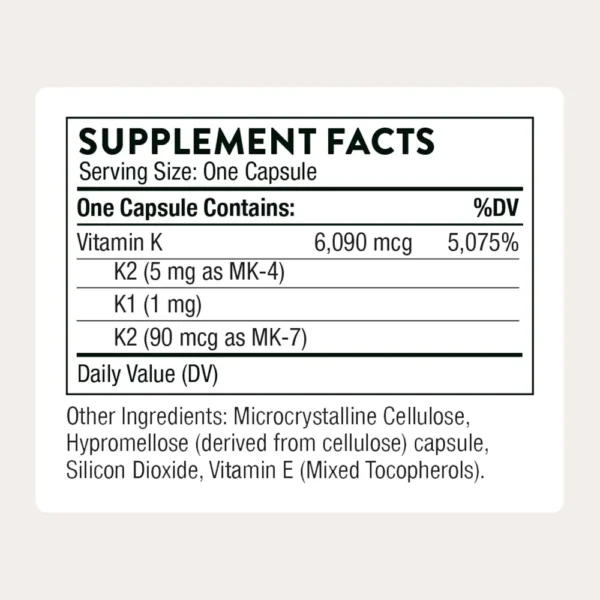 VITAMINA K THORNE K1 + K2 MK-4 + MK-7 60 CÁPSULAS