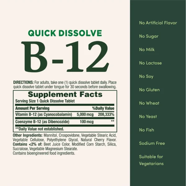 VITAMINA B12 QUICK DISSOLVE NATURE'S BOUNTY 5000 MCG 40 TABLETAS