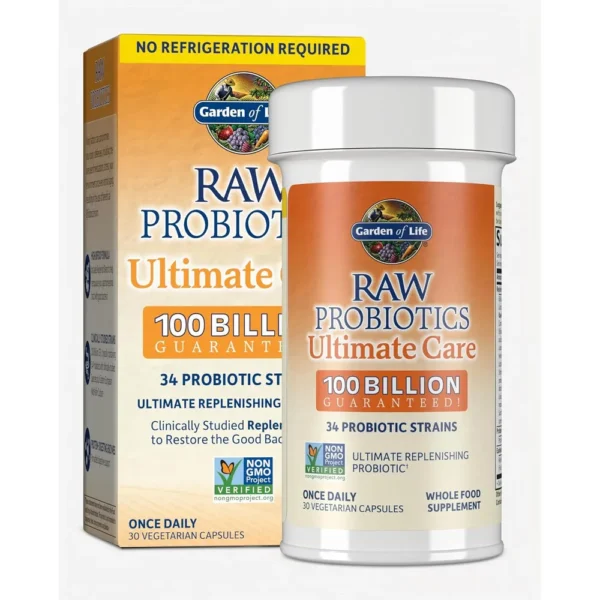PROBIÓTICO GARDEN OF LIFE RAW ULTIMATE CARE SHELF STABLE 100 BILLONES 34 CEPAS 30 CÁPSULAS