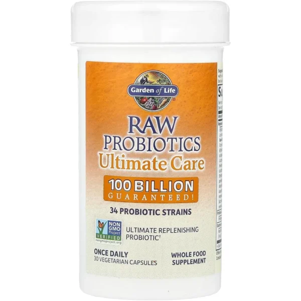 PROBIÓTICO GARDEN OF LIFE RAW ULTIMATE CARE SHELF STABLE 100 BILLONES 34 CEPAS 30 CÁPSULAS