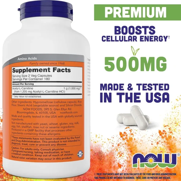 ACETIL L-CARNITINA NOW FOODS 500 MG 360 CÁPSULAS