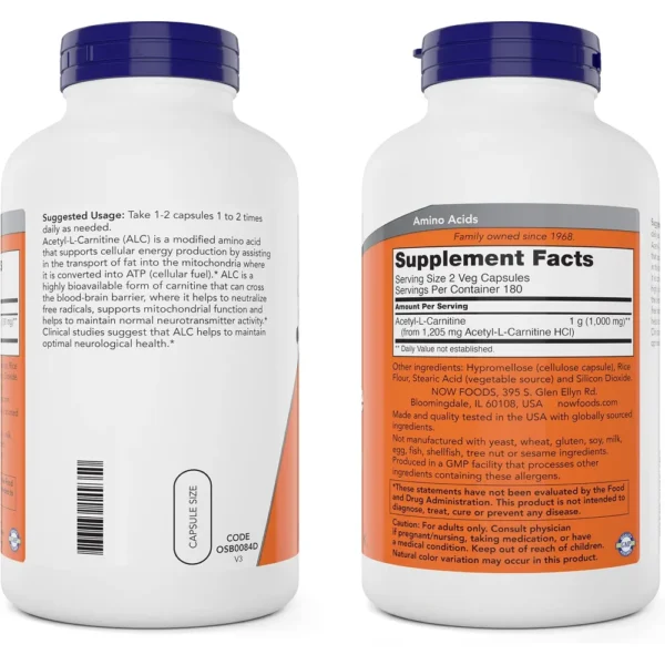 ACETIL L-CARNITINA NOW FOODS 500 MG 360 CÁPSULAS