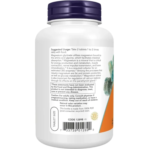 GLICINATO DE MAGNESIO NOW FOODS 100 MG 180 TABLETAS