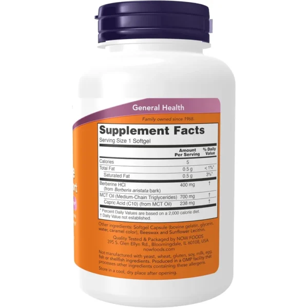 BERBERINA NOW FOODS GLUCOSE SUPPORT CON ACEITE MCT 90 CÁPSULAS BLANDAS