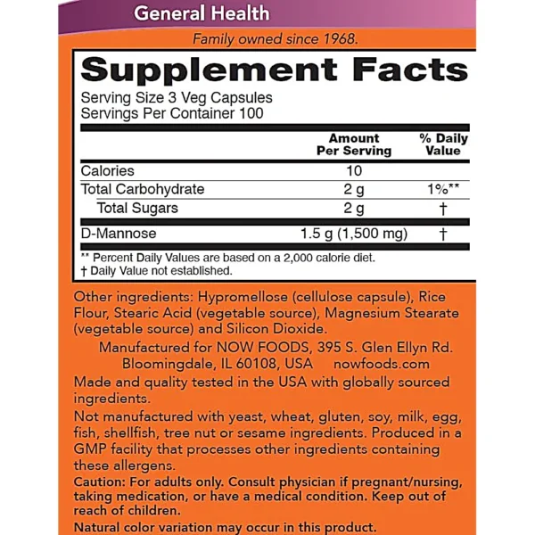 D-MANOSA NOW FOODS 500 MG 300 CÁPSULAS