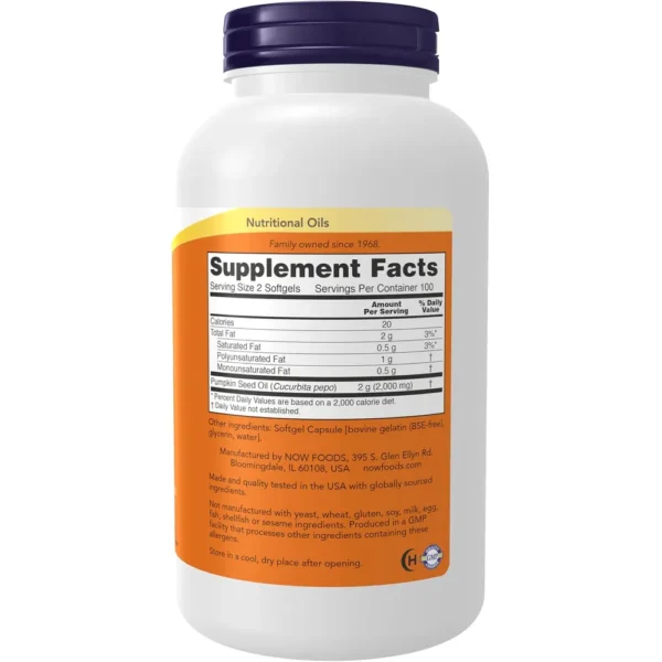ACEITE DE SEMILLA DE CALABAZA NOW FOODS 1000 MG 200 CÁPSULAS BLANDAS