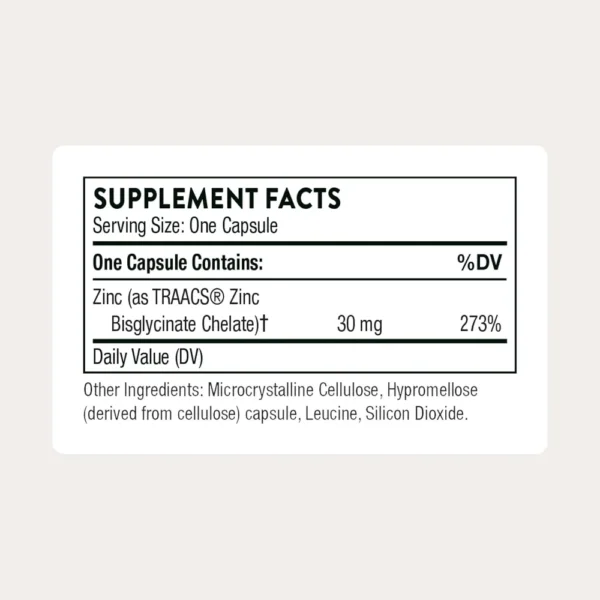 ZINC BISGLICINATO THORNE 30 MG 60 CÁPSULAS