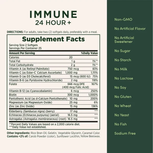 IMMUNE 24 HOUR+ NATURE'S BOUNTY 50 CÁPSULAS BLANDAS