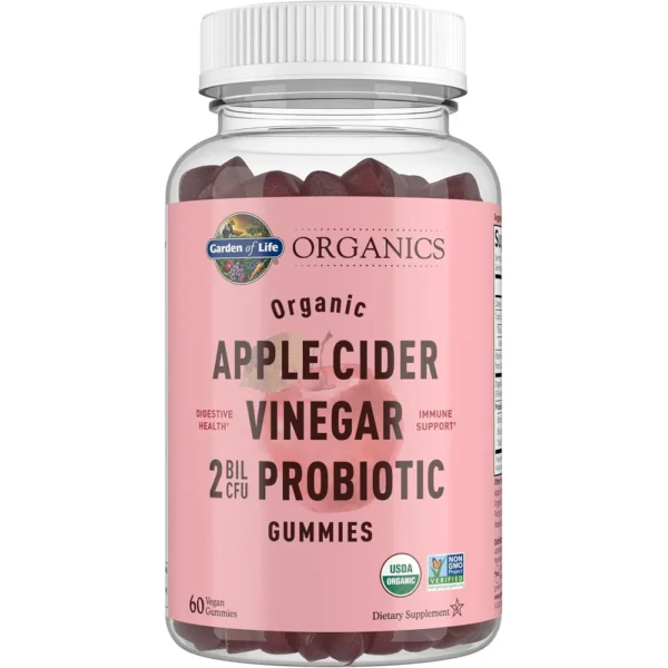 VINAGRE DE MANZANA GARDEN OF LIFE ORGANICS + PROBIÓTICOS 2 BILLONES 60 GOMITAS
