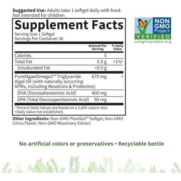 OMEGA 3 DHA VEGANO GARDEN OF LIFE DR. FORMULATED 400 MG + DPA 90 MG 30 CÁPSULAS