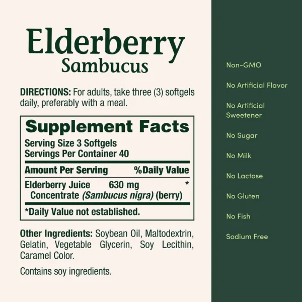 SAÚCO SAMBUCUS NATURE'S BOUNTY 630 MG 120 CÁPSULAS BLANDAS