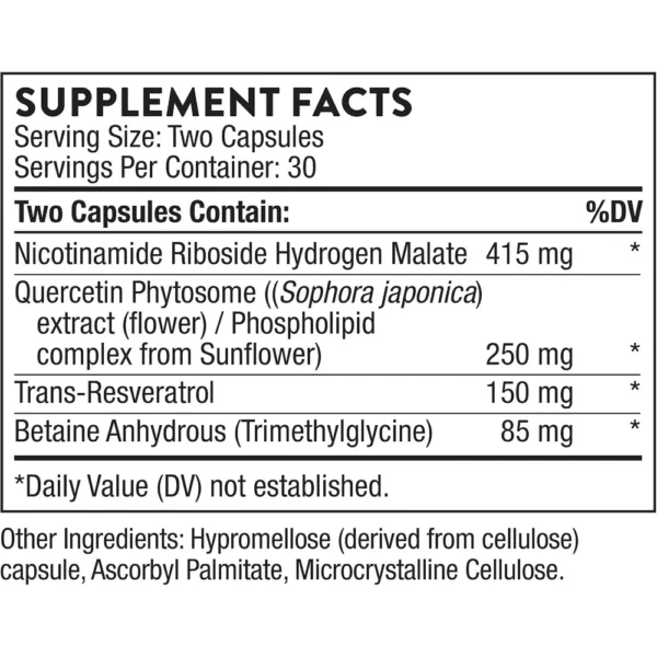 RESVERACEL THORNE NR + QUERCETINA + RESVERATROL + BETAÍNA 60 CÁPSULAS