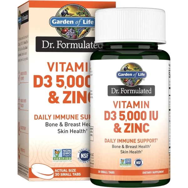 VITAMINA D3 + ZINC + QUERCETINA GARDEN OF LIFE DR. FORMULATED 5000 UI 30 TABLETAS