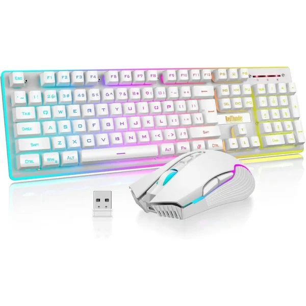 COMBO GAMER REDTHUNDER K10 TECLADO + MOUSE INALÁMBRICO 3200 DPI LED | BLANCO