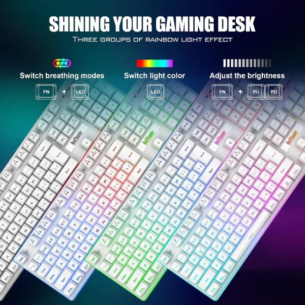 COMBO GAMER REDTHUNDER K10 TECLADO + MOUSE INALÁMBRICO 3200 DPI LED | BLANCO