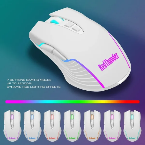 COMBO GAMER REDTHUNDER K10 TECLADO + MOUSE INALÁMBRICO 3200 DPI LED | BLANCO