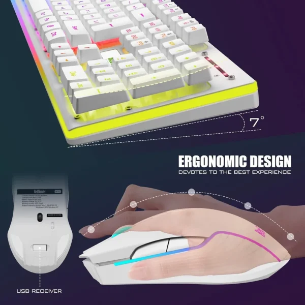 COMBO GAMER REDTHUNDER K10 TECLADO + MOUSE INALÁMBRICO 3200 DPI LED | BLANCO