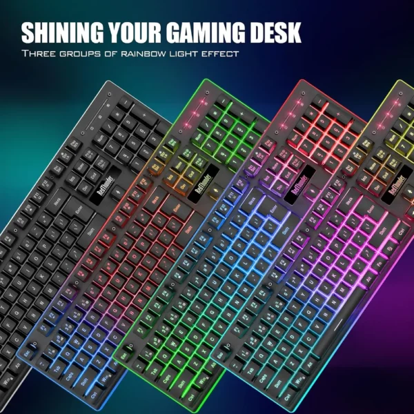 COMBO GAMER REDTHUNDER K10 TECLADO + MOUSE INALÁMBRICO 3200 DPI LED | NEGRO