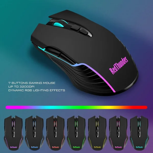 COMBO GAMER REDTHUNDER K10 TECLADO + MOUSE INALÁMBRICO 3200 DPI LED | NEGRO