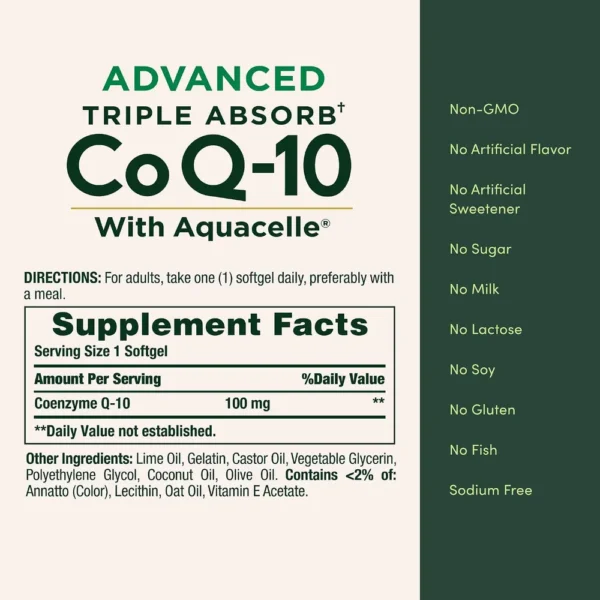 COENZIMA Q10 ADVANCED TRIPLE ABSORB NATURE'S BOUNTY 100 MG 90 CÁPSULAS BLANDAS