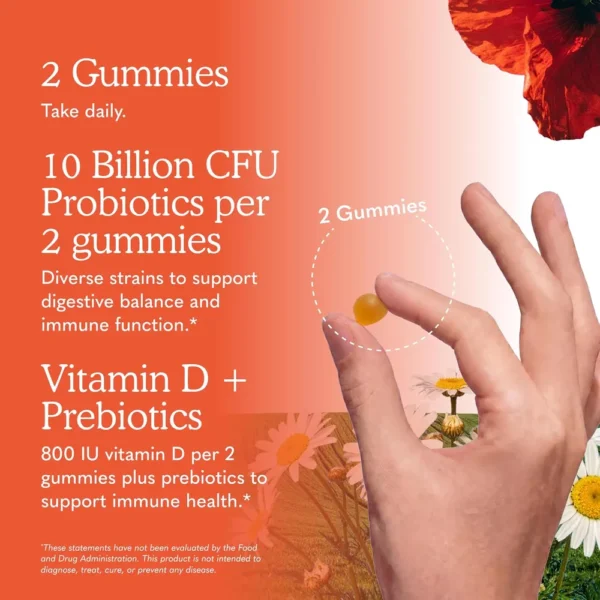 PROBIÓTICO GARDEN OF LIFE DR. FORMULATED 10 BILLONES 2 CEPAS + D3 800 UI NARANJA 60 GOMITAS