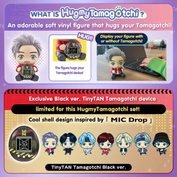 TAMAGOTCHI NANO BTS TINYTAN HUGMY SUGA FIGURA DE VINILO Y MASCOTA ELECTRÓNICA