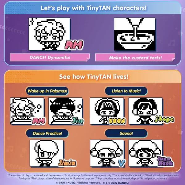 TAMAGOTCHI NANO BTS TINYTAN HUGMY V FIGURA DE VINILO Y MASCOTA ELECTRÓNICA