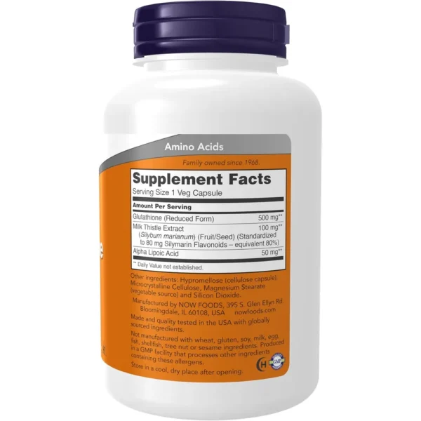 GLUTATIÓN NOW FOODS 500 MG CON CARDO MARIANO + ÁCIDO ALFA LIPOICO 120 CÁPSULAS