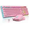 COMBO GAMER REDTHUNDER K10 TECLADO + MOUSE INALÁMBRICO 3200 DPI LED | ROSADO
